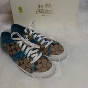Coach "Fillmore" Khaki/Teal Classic Canvas/patent